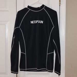 Neopskin black long sleeve wetsuit shirt, surfer, beach ocean top Sz L